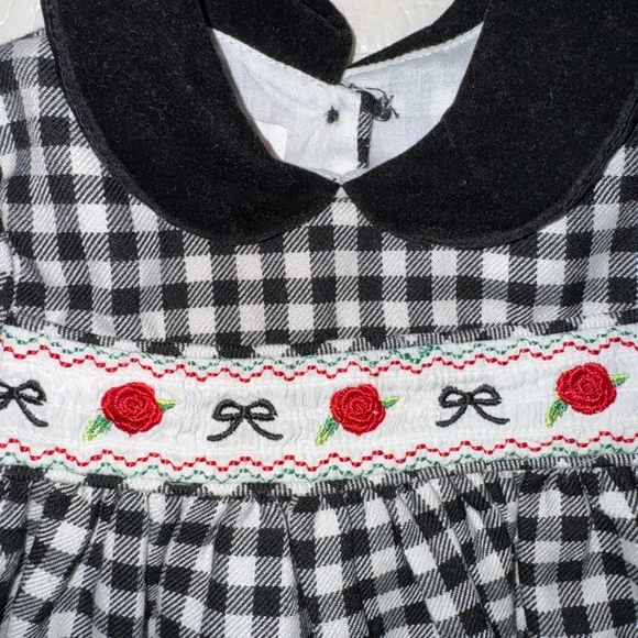 Vintage style Bonnie Jean Baby Black Gingham Baby Christmas Party Dress 0-3 Mon - Picture 8 of 15